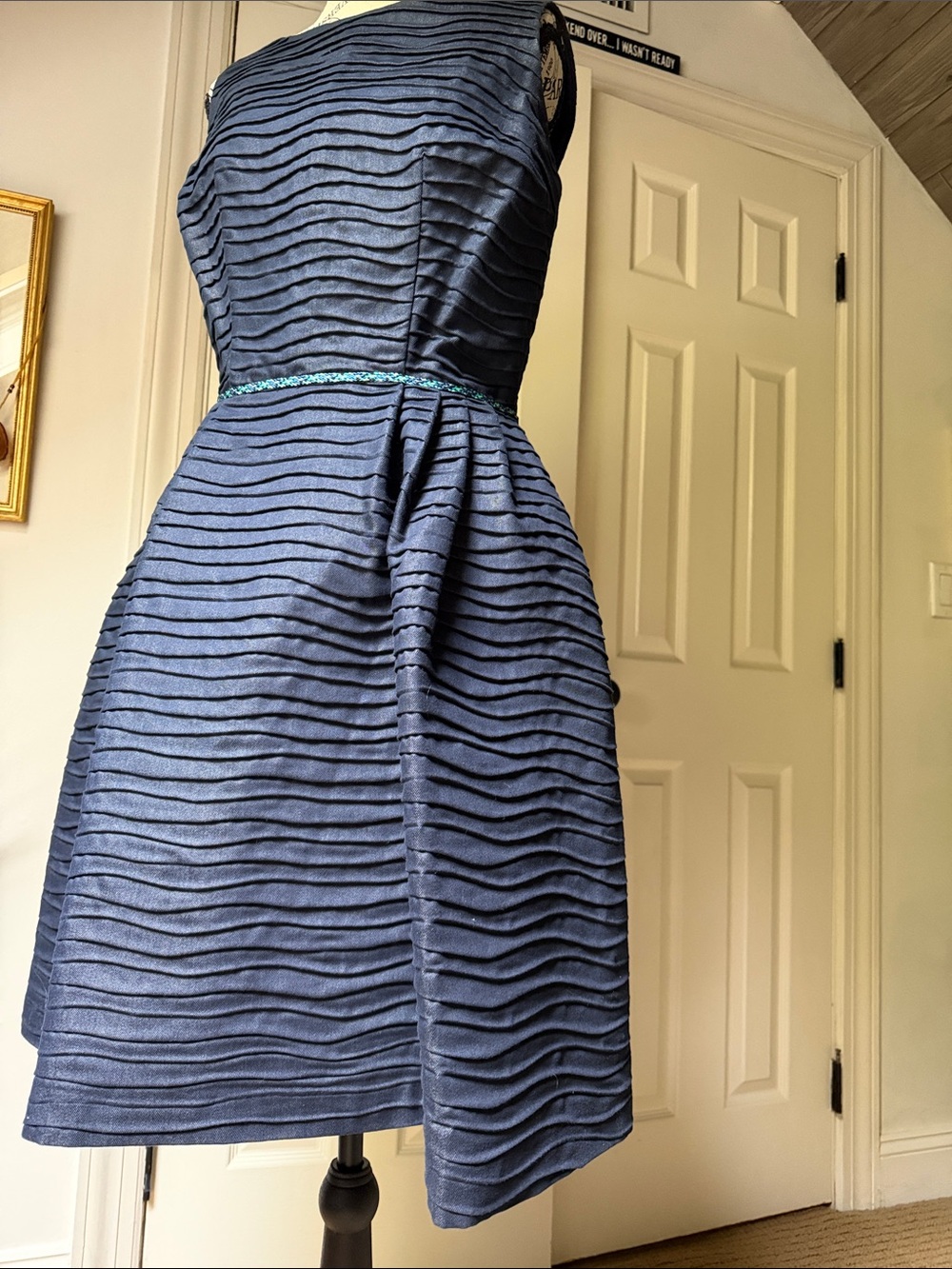 Lotus Grace Pleated Denim Cocktail Dress